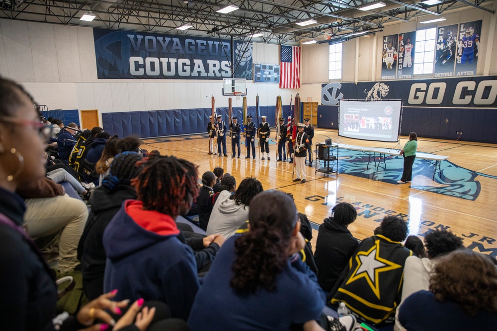 Joint Armed Forces Color Guard Engage with Detroit High School Students