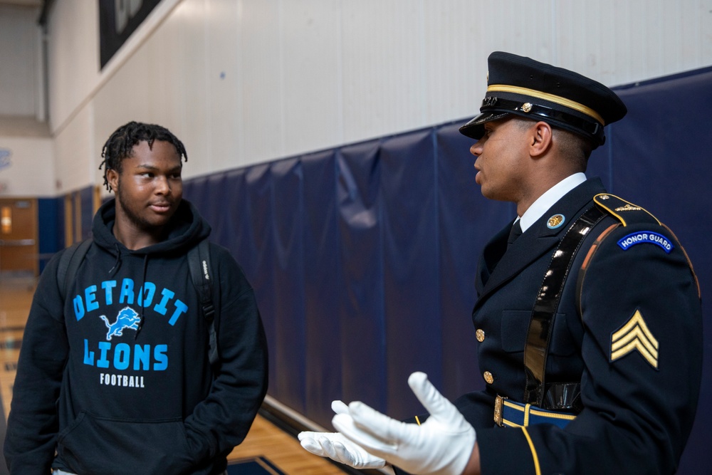 Joint Armed Forces Color Guard Engage with Detroit High School Students
