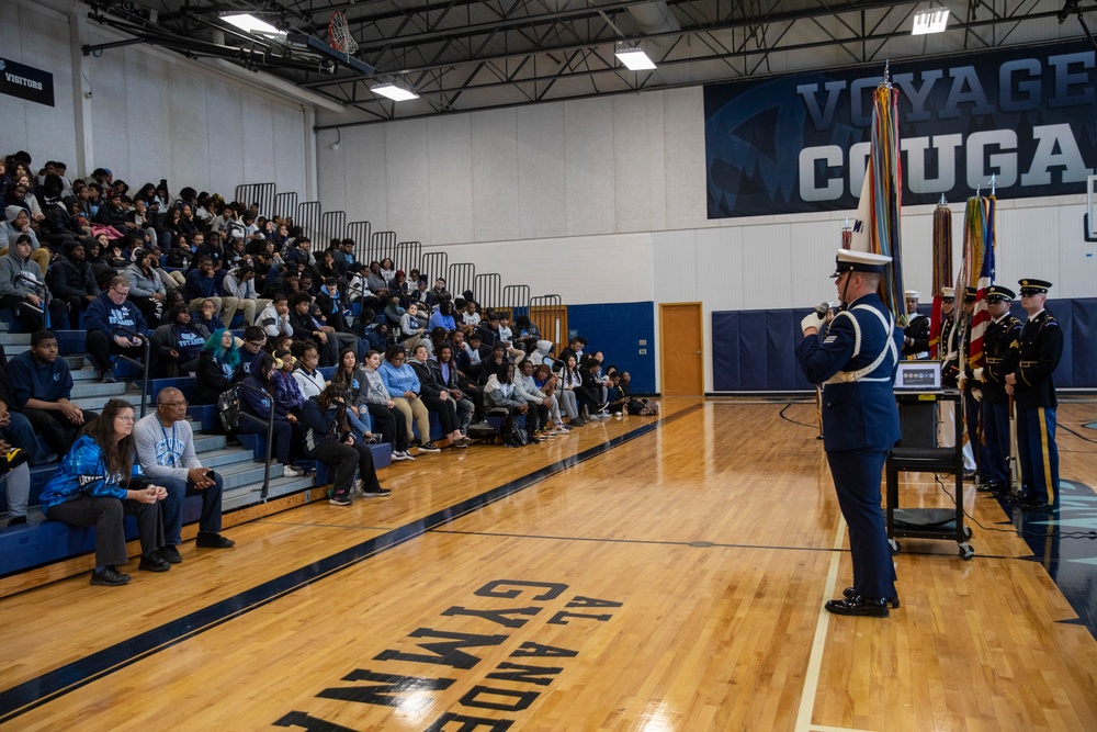 Joint Armed Forces Color Guard Engage with Detroit High School Students