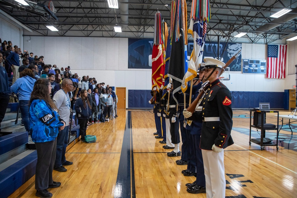 Joint Armed Forces Color Guard Engage with Detroit High School Students