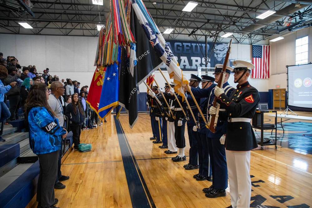 Joint Armed Forces Color Guard Engage with Detroit High School Students