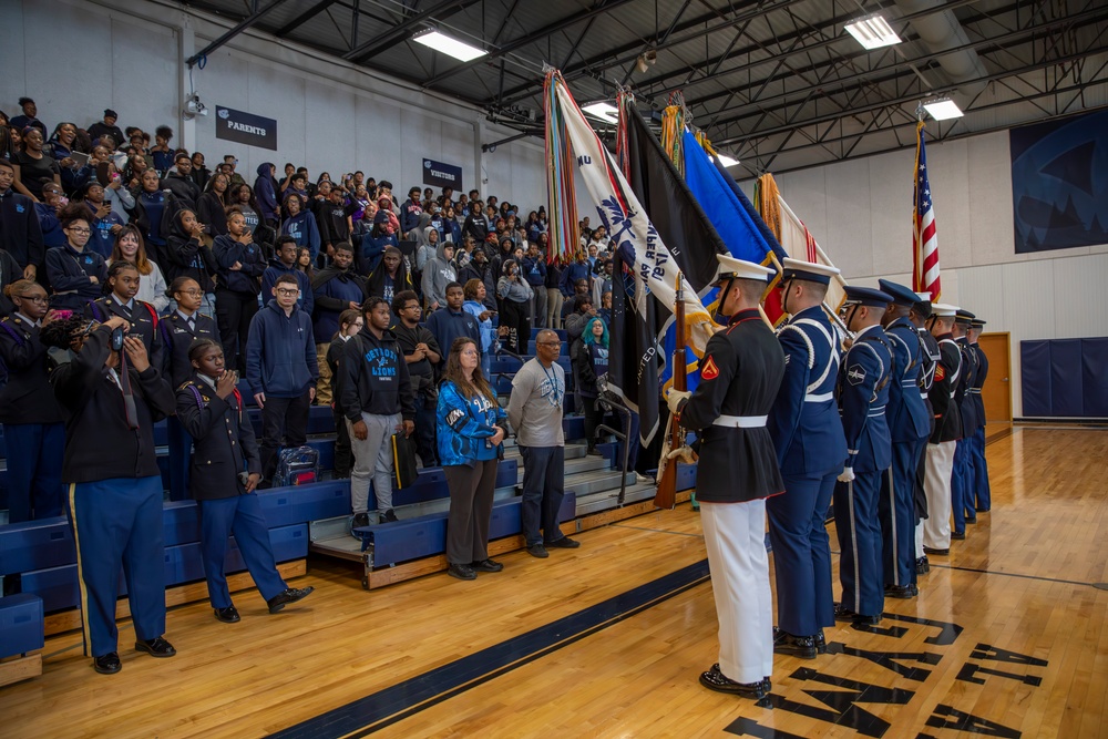 Joint Armed Forces Color Guard Engage with Detroit High School Students