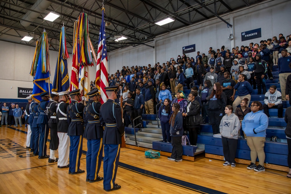 Joint Armed Forces Color Guard Engage with Detroit High School Students