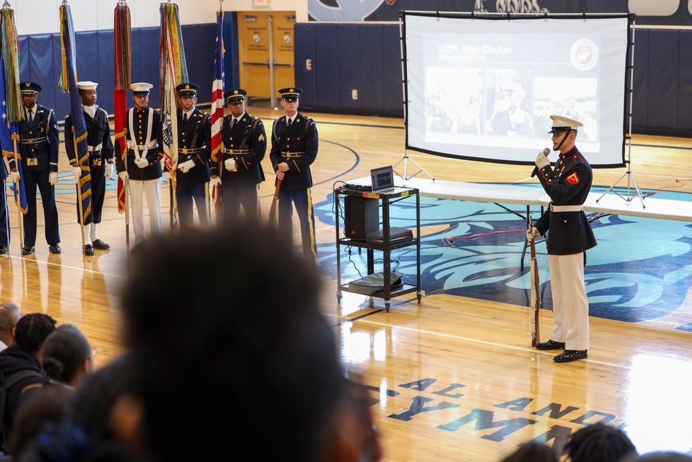 Joint Armed Forces Color Guard Engage with Detroit High School Students