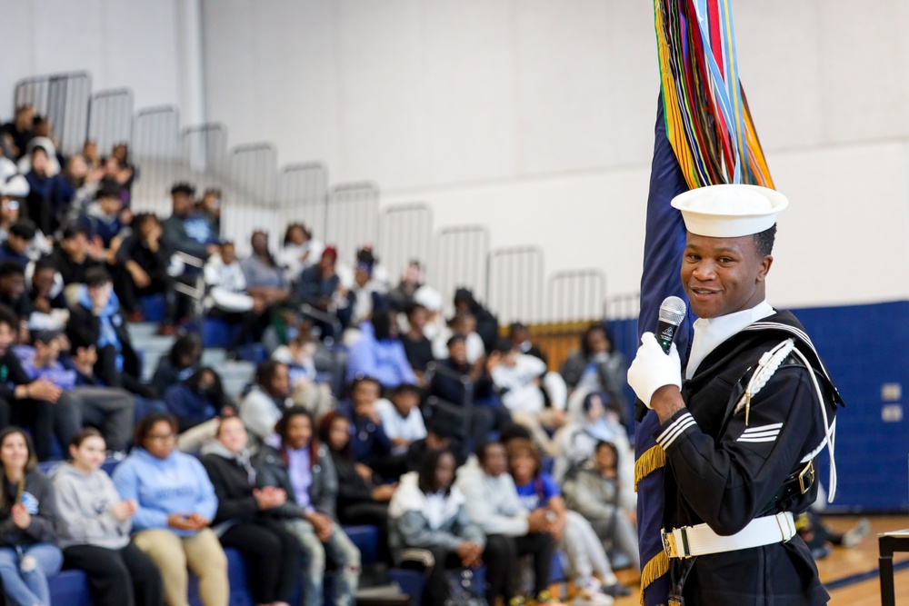 Joint Armed Forces Color Guard Engage with Detroit High School Students