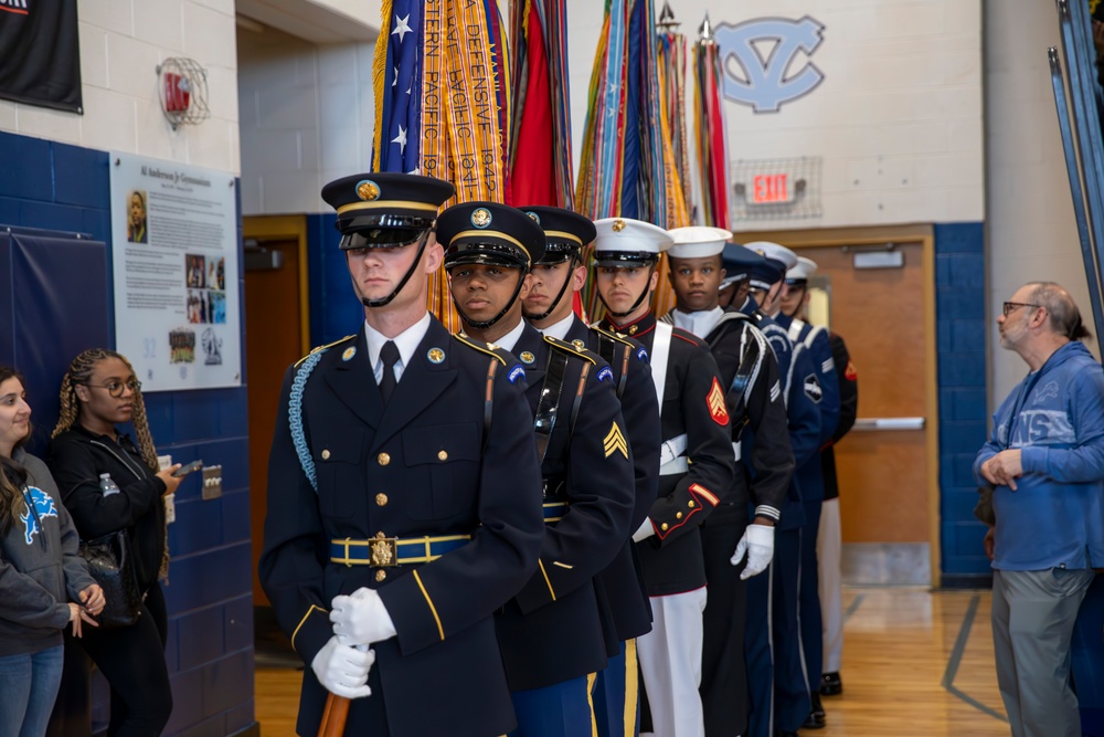 Joint Armed Forces Color Guard Engage with Detroit High School Students