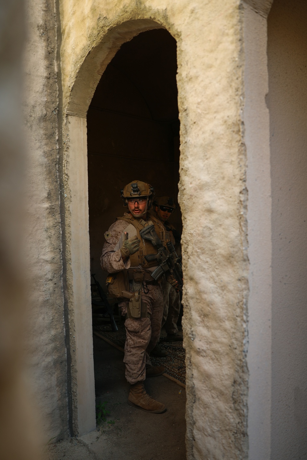 3rd Bn., 4th Marines patrols through infantry immersion trainer