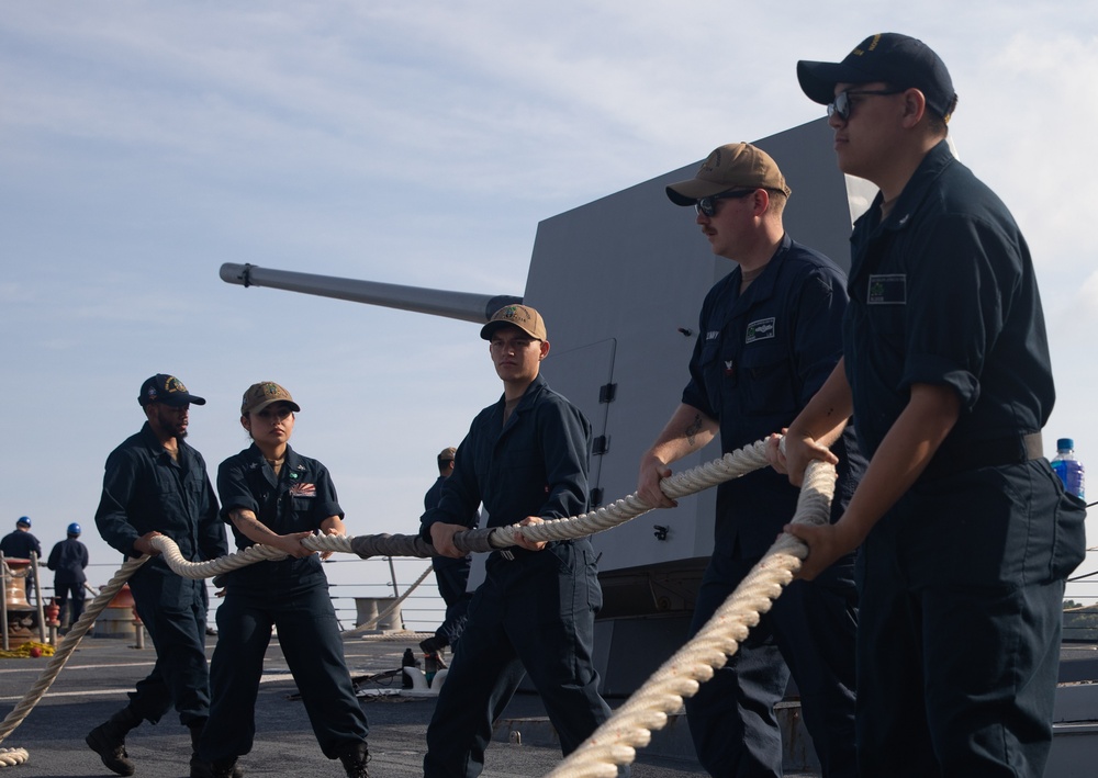 USS Ralph Johnson conducts sea-and-anchor evolution.