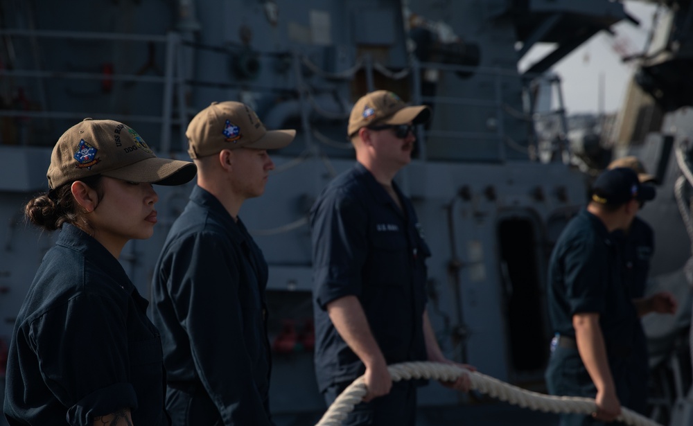 USS Ralph Johnson conducts sea-and-anchor evolution.