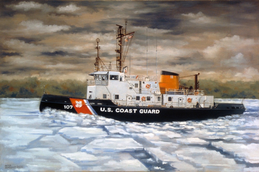 US Coast Guard Art Program 2000 Collection, Object Id # 200044, &quot;Cutter Penobscot Bay breaks ice on the Hudson,&quot; Peter J. de Weerdt