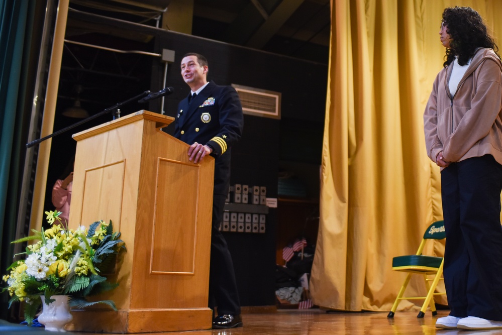 Cmdr. Erik Moss talks with Future Sailors during W. Va. Signing Week