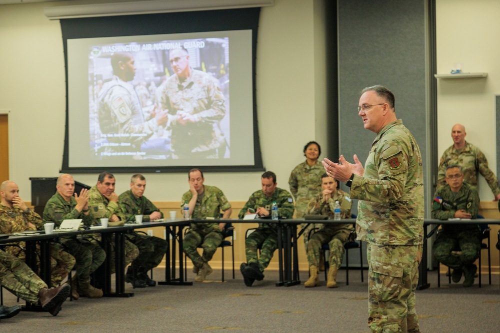 Visiting defense attachés learn about Washington National Guard capabilities from senior joint staff