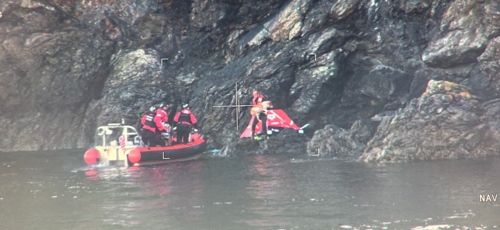 Coast Guard Cutter Adelie crew rescues man and dog after fishing vessel sinks near Henry Island, Washington