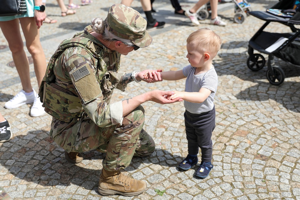 U.S. Army soldiers host a static display at a Polish Constitution Day celebration