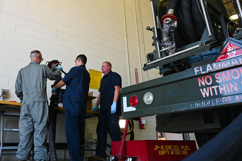 161st LRS vehicle mechanics make fuel truck repairs at Goldwater Air National Guard Base