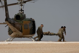 U.S. Army Soldiers from the 909th Forward Resuscitative and Surgical Detachment conduct medical evacuation exercise