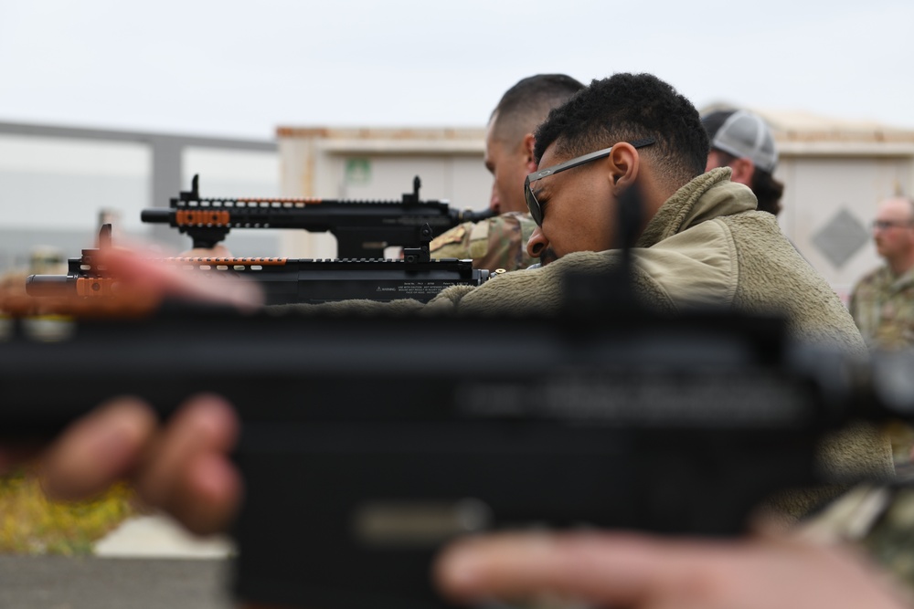 Airmen of the 163d Security Forces Squadron certify on PepperBall projectile launchers