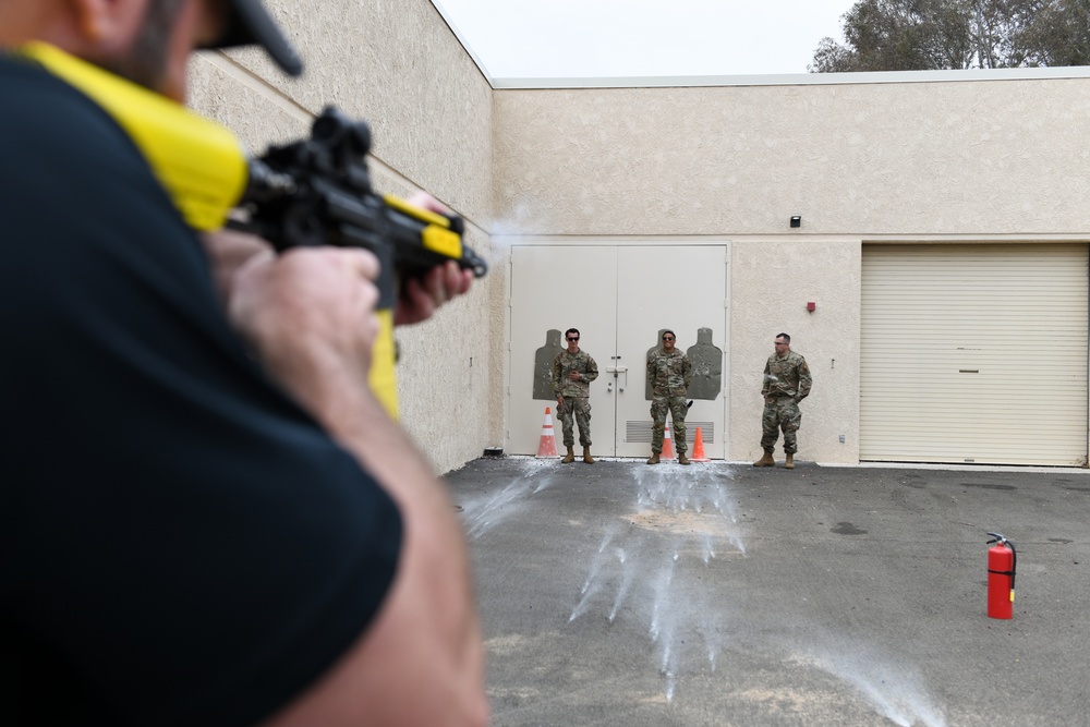 Airmen of the 163d Security Forces Squadron certify on PepperBall projectile launchers