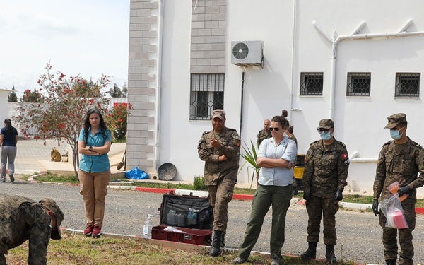 Members of the Joint Theater Forensic Analysis Center train Tunisian Armed Forces at a simulated bomb site at African Lion 2024