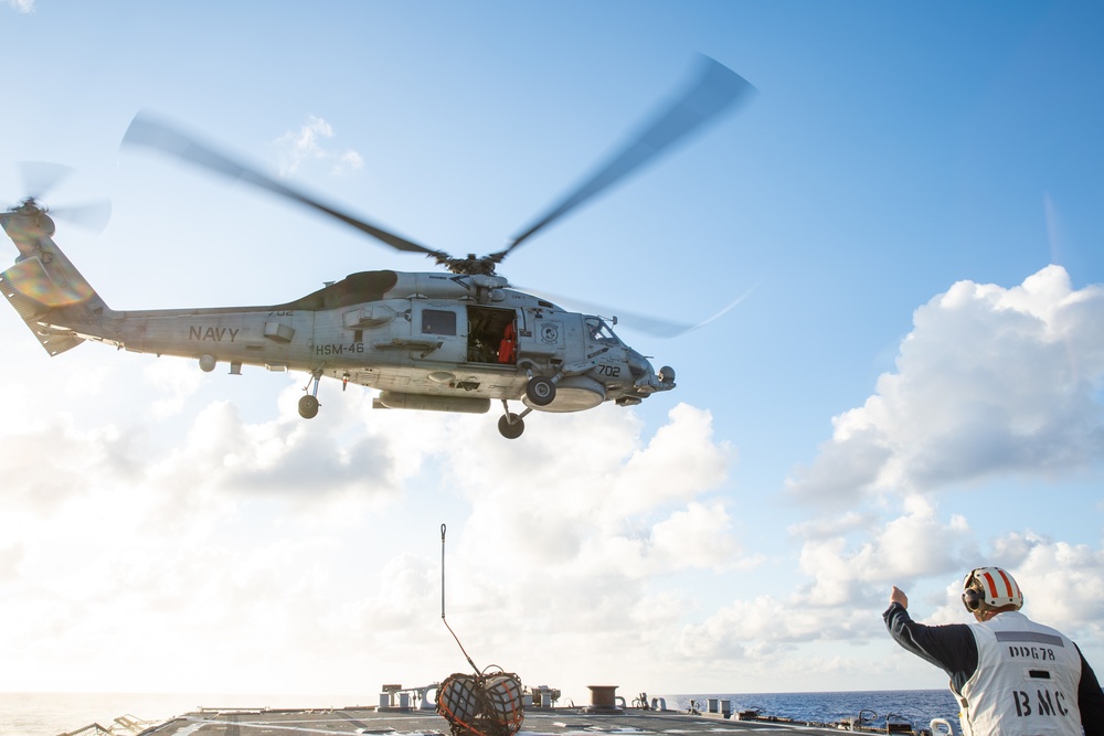 USS Porter conducts deck landing qualifications