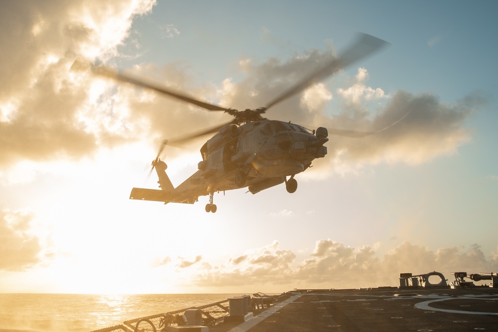 USS Porter conducts deck landing qualifications