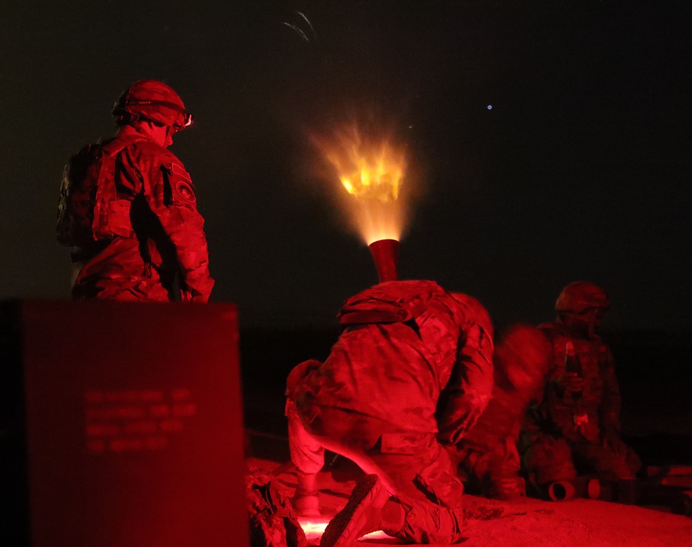 1st Battalion, 175th Infantry Regiment conducts nighttime mortar range at African Lion 2024