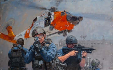 US Coast Guard Art Program 2010 Collection, Object Id # 201032, &quot;MSST: Sighting down threats,&quot; Ken Smith
