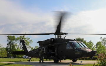 UH-60 Black Hawk helicopter lands on an airfield at Columbus Regional Health