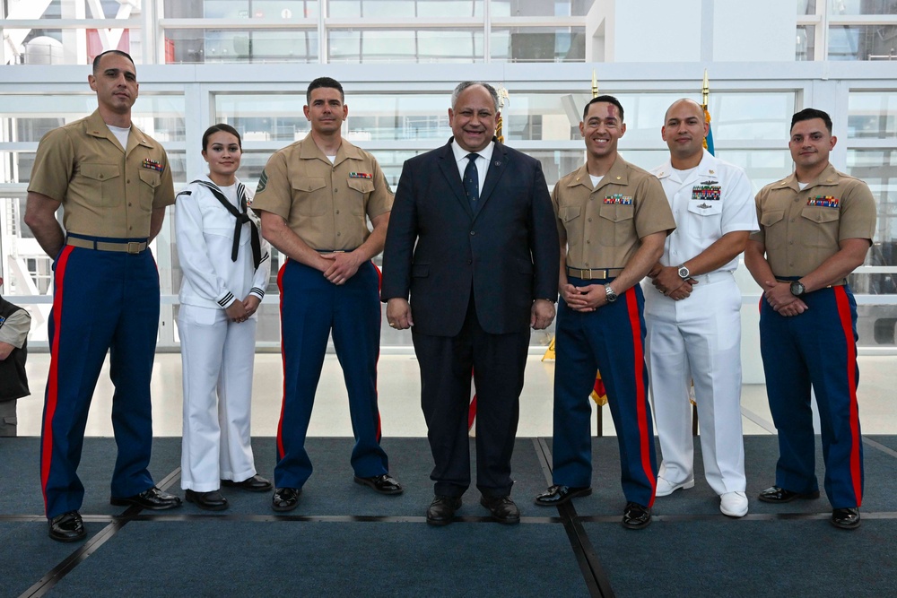 SECNAV Poses with U.S. Sailors and Marines of Cuban Descent