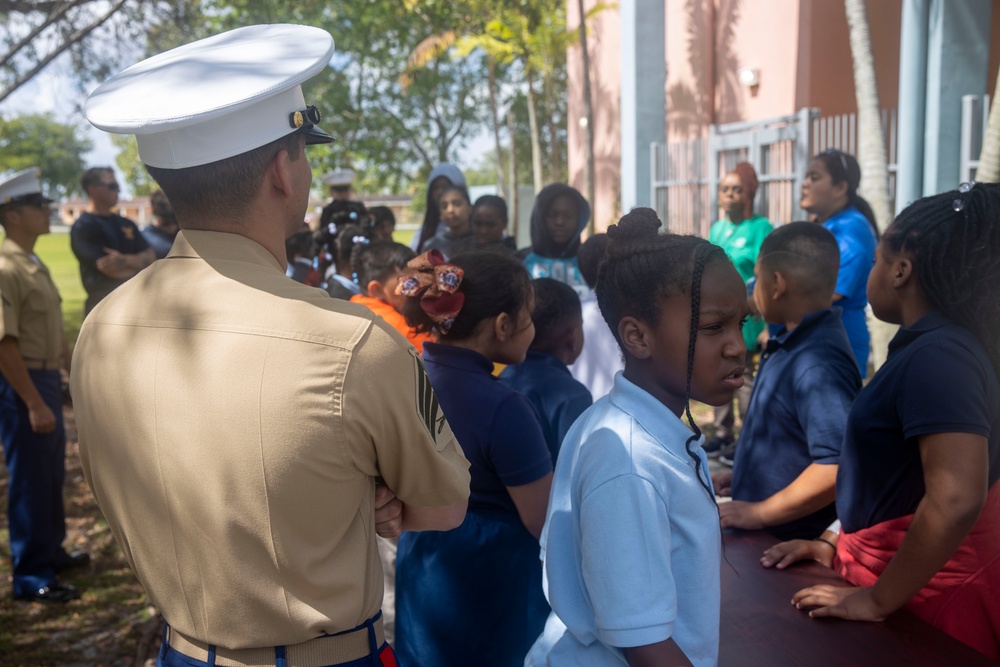 U.S. Marines and Sailors visit elementary school kids