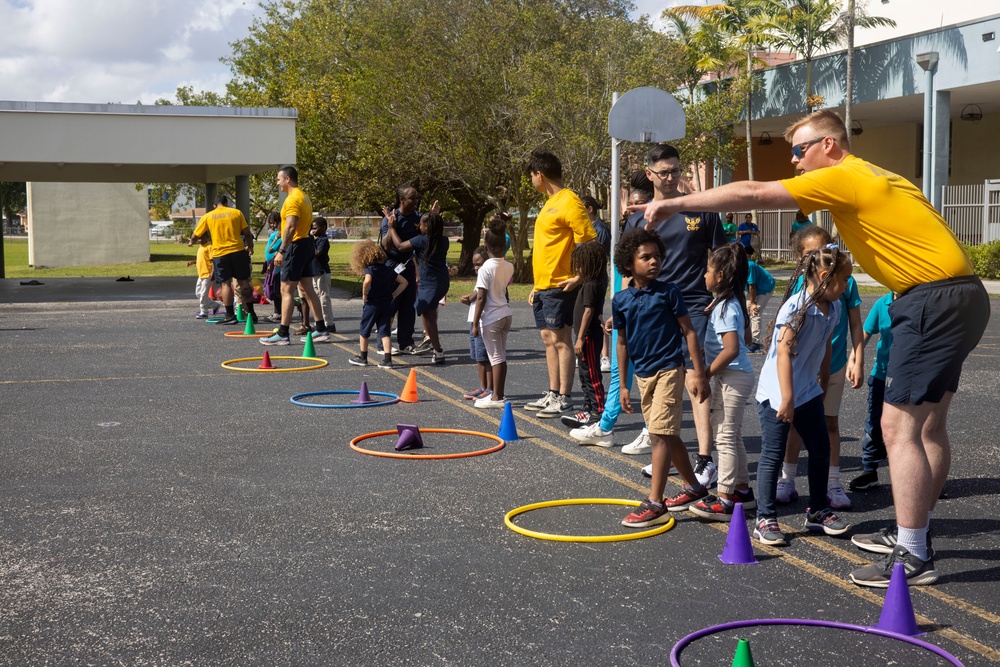 U.S. Marines and Sailors visit elementary school kids