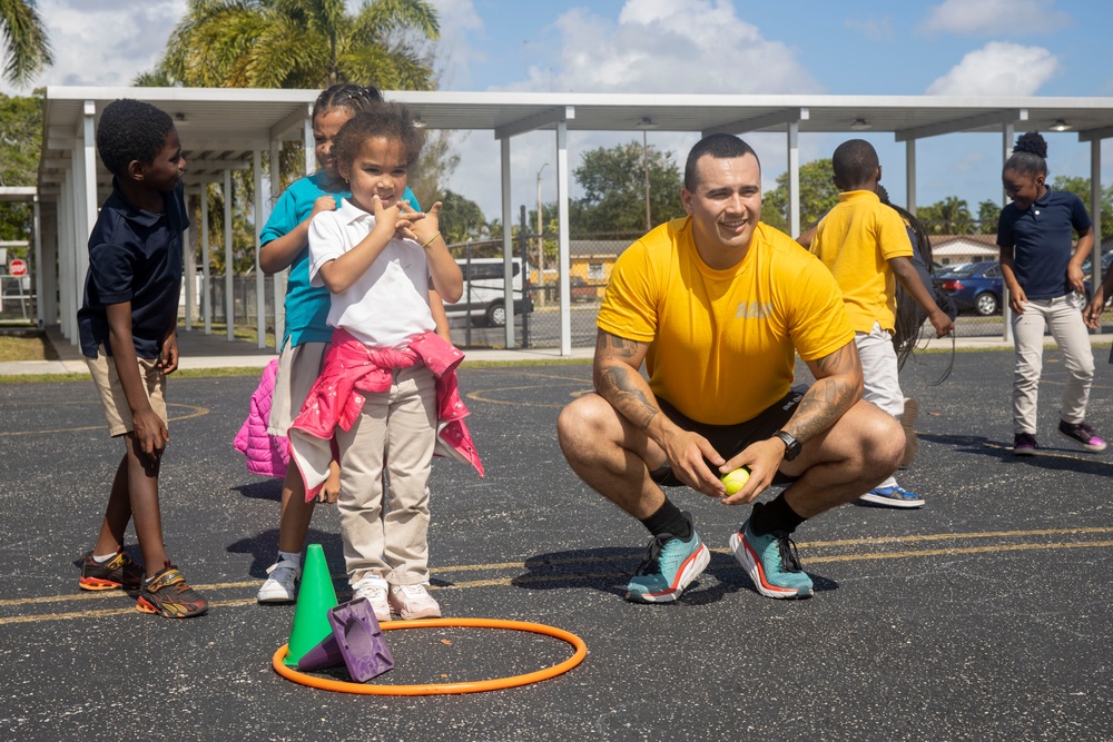 U.S. Marines and Sailors visit elementary school kids