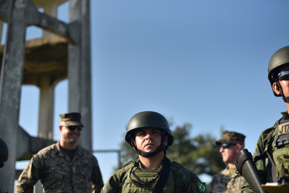 U.S. Marines exchange best practices with Brazilian Naval Infantry during Expeditionary Airfield Exercise