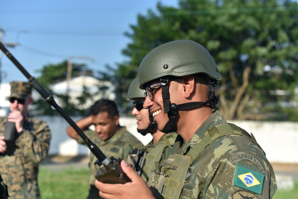 U.S. Marines exchange best practices with Brazilian Naval Infantry during Expeditionary Airfield Exercise