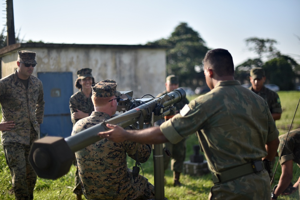 U.S. Marines exchange best practices with Brazilian Naval Infantry during Expeditionary Airfield Exercise