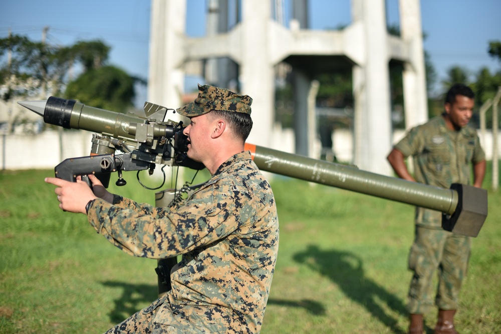 U.S. Marines exchange best practices with Brazilian Naval Infantry during Expeditionary Airfield Exercise