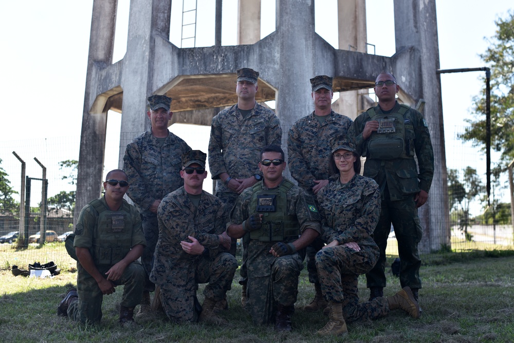 U.S. Marines exchange best practices with Brazilian Naval Infantry during Expeditionary Airfield Exercise