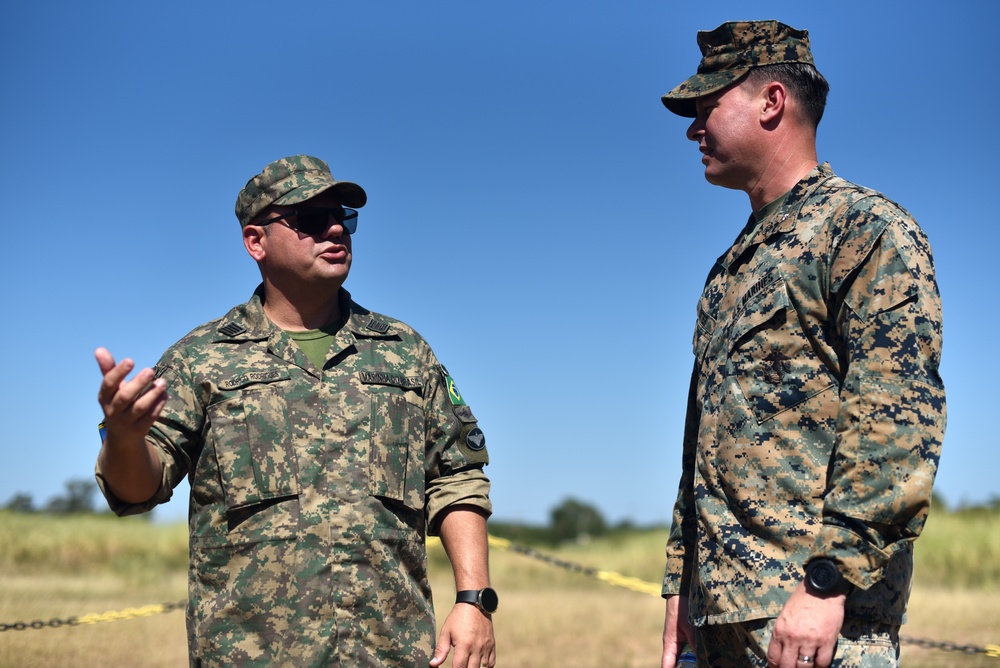 U.S. Marines exchange best practices with Brazilian Naval Infantry during Expeditionary Airfield Exercise