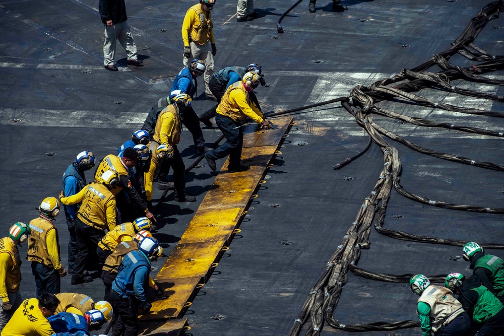 USS Dwight D. Eisenhower (CVN 69) Conducts Flight Deck Drills in the Mediterranean Sea