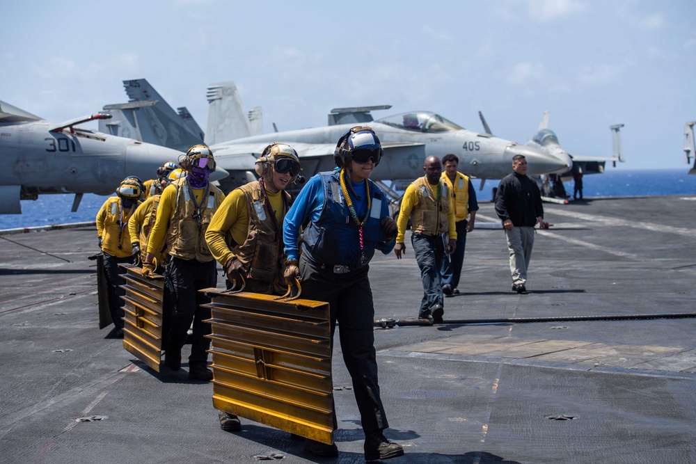 USS Dwight D. Eisenhower (CVN 69) Conducts Flight Deck Drills in the Mediterranean Sea