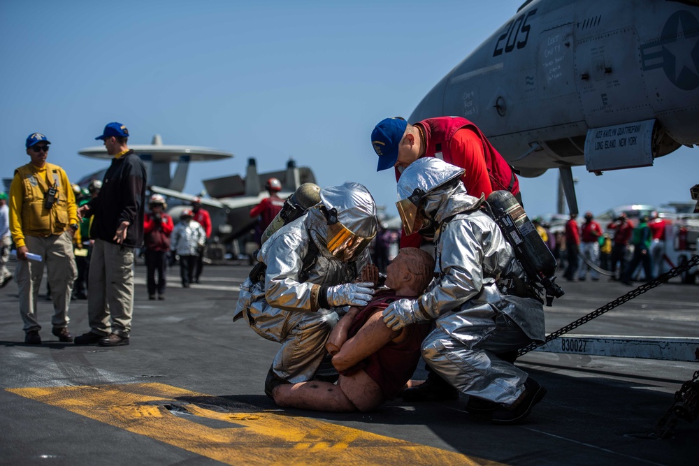 USS Dwight D. Eisenhower (CVN 69) Conducts Flight Deck Drills in the Mediterranean Sea