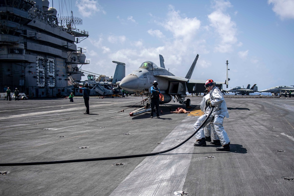 USS Dwight D. Eisenhower (CVN 69) Conducts Flight Deck Drills in the Mediterranean Sea