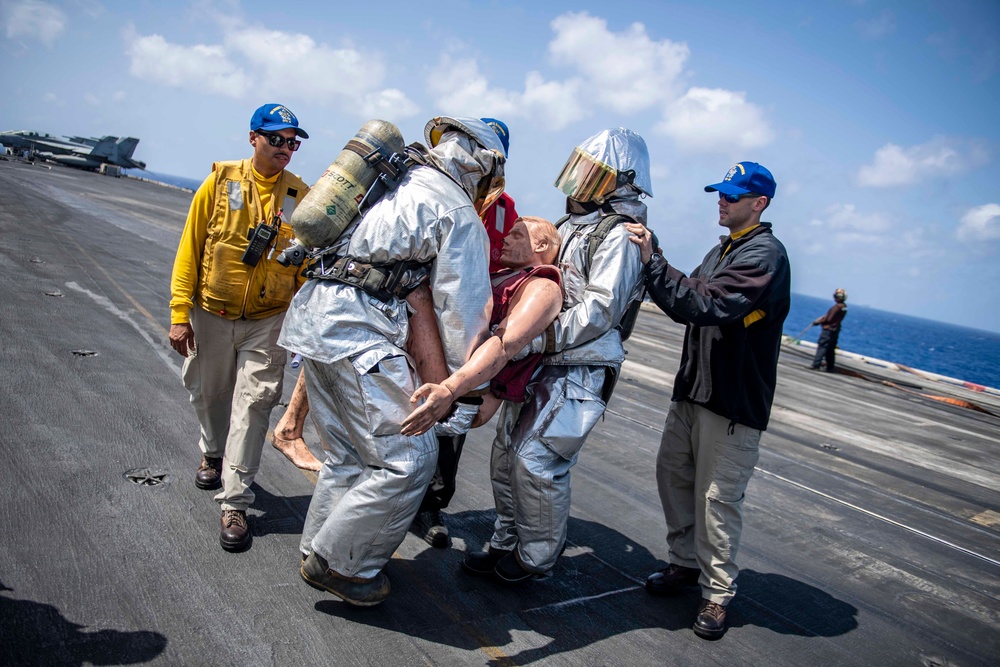 USS Dwight D. Eisenhower (CVN 69) Conducts Flight Deck Drills in the Mediterranean Sea