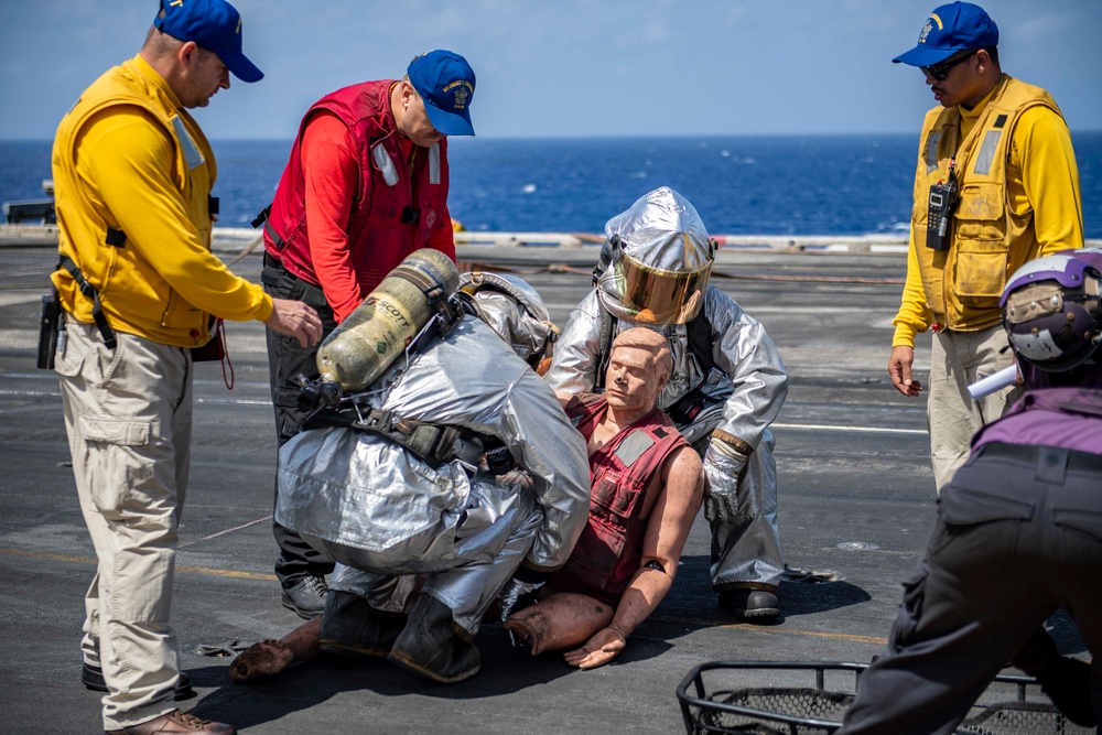 USS Dwight D. Eisenhower (CVN 69) Conducts Flight Deck Drills in the Mediterranean Sea