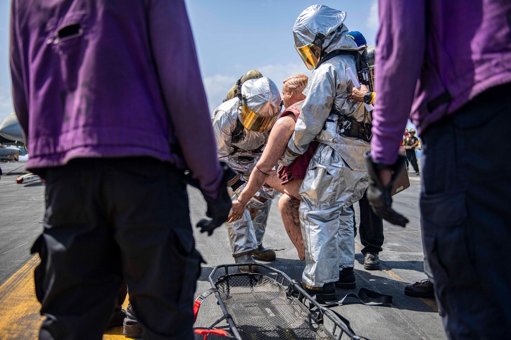 USS Dwight D. Eisenhower (CVN 69) Conducts Flight Deck Drills in the Mediterranean Sea