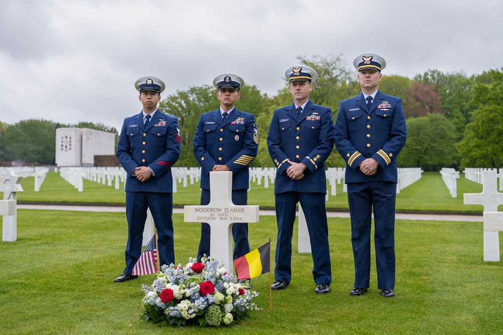 US Coast Guard in Europe visits the grave of World War II Coast Guardsman