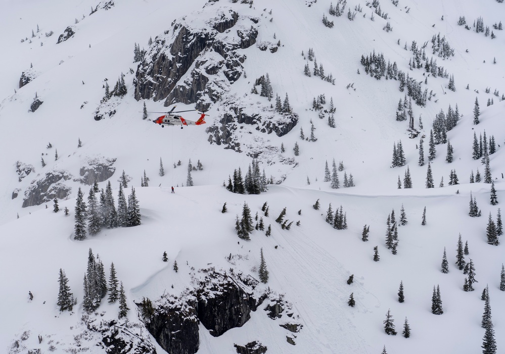 Coast Guard MH-60 Jayhawk helicopter aircrews from Air Station Astoria train above Mount St. Helens