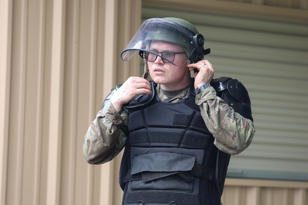 Army National Guard Soldier prepares for Non Lethal Familiarization during R2BWC24