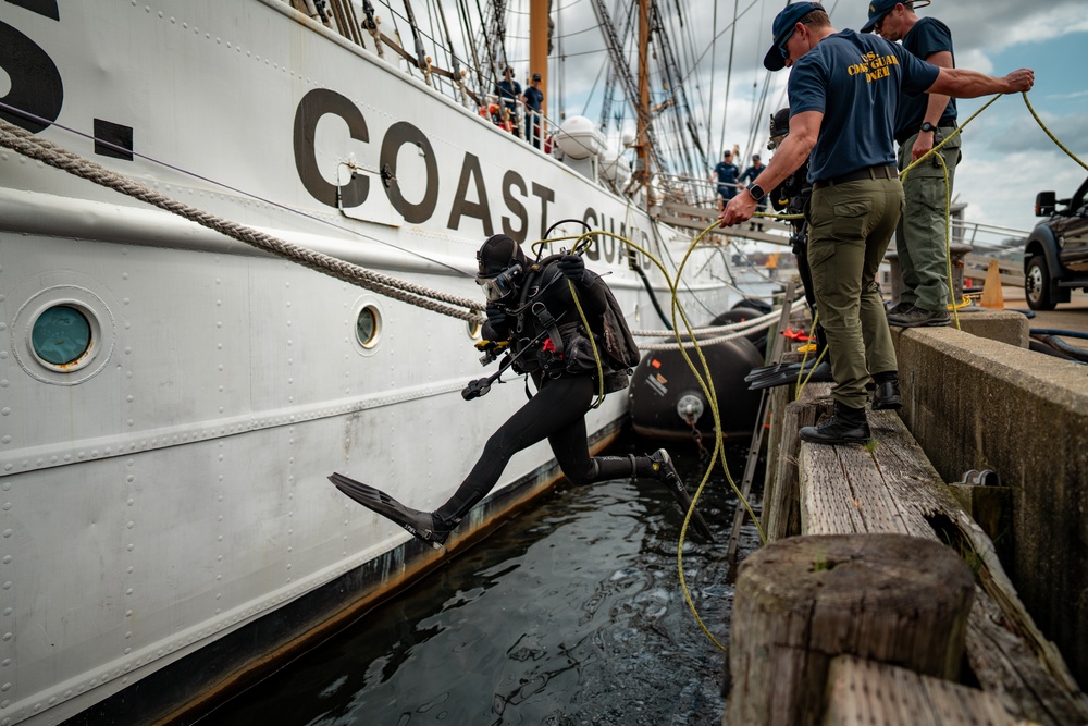 Divers inspect Coast Guard Cutter Eagle