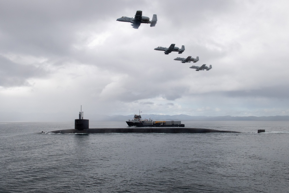 USS Nebraska Escorted by USAF A-10s, USCG